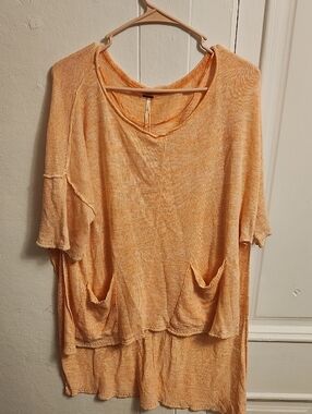 Free People Peach Oversized Tunic Kimono High Low Knit Lightweight Sweater